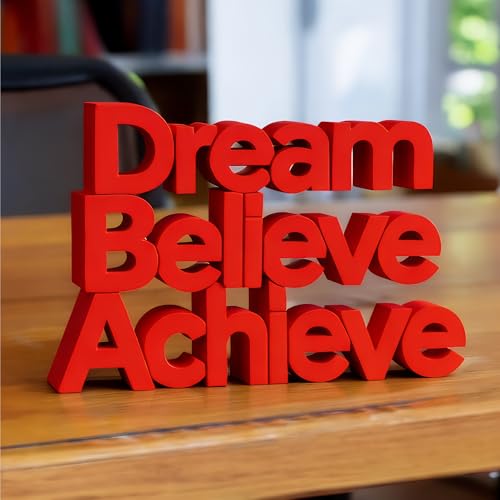 Image of Mad Masters Dream Believe Achieve Motivational Desk Decor - Aesthetic Table, Shelf & Wall Showpiece for Home Office, Business. Vastu Friendly Gifting, Crimson Red (8x5.5x1 Inch)