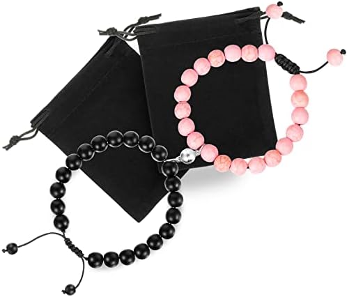 Yaomiao 2 Pcs Couple Magnetic Bracelets His and Her Lover Bracelet Matching Mutual Attraction Distance Bracelets Adjustable Stone Beaded Bracelets for Valentine's Day Boyfriend Girlfriend Gifts