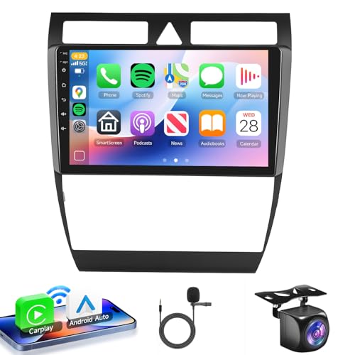 8 Núcleo 4G+64G Android 13 Radio de Coche para Audi A6 C5 1997-2004 S6 1999-2004 RS6 2002-2006, 9 Pulgadas HD IPS de Pantalla Táctil con Carplay Android Auto GPS WiFi Bluetooth FM RDS Cámara