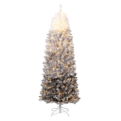 GAOMON 6Ft Pencil Christmas Tree Artificial Slim Xmas Trees Skinny Christmas Tree Decorations Fake Flockeds, White & Black Gradient