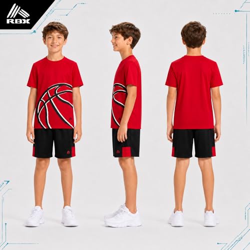 Image of RBX Boys Athletic Shorts Set - 2 Piece Active Performance Graphic Tees and Mesh Gym Shorts for Boys With Elastic Waistband