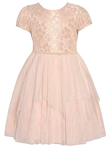 Bonnie Jean Little Girls Pink Floral Multi Layer Short Sleeved Dress 6X #TOP29