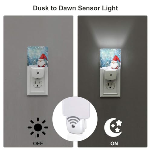 Image of Christmas Gnomes Snowfall LED Plug-in Night Lamp 2 Piece Set, Auto Sensor Nightlights Set of 2 for Bedroom Bathroom Stairs