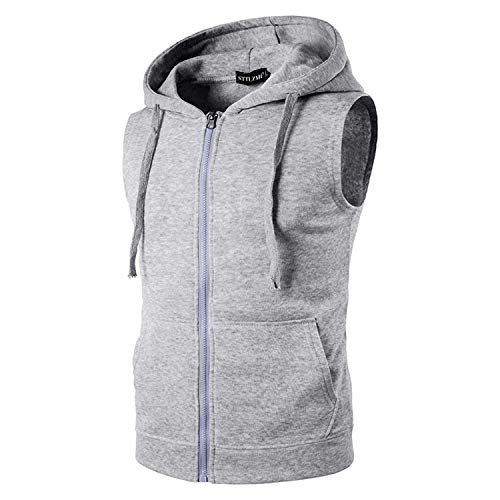 STTLZMC Casual Débardeur Homme Capuche Sweatshirt sans Manche Hoodies Sport Haut avec Poche,Gris,XXL