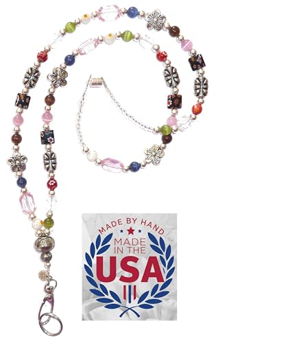 Hidden Hollow Beads Slim Style Women's Fashion USA Hand Beaded Lanyard, 34" Jewelry Necklace ID Badge Holder Keys Teacher (Multi - Breakaway)