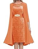 Mother of The Bride Dresses Lace Wedding Guest Dresses for Women Short Mother of The Groom Dresses with Jacket Orange US20W