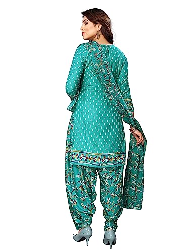 Image of Sidhidata Women's Women's Crepe Printed Patiyala Salwar Suit Dress Material Suit (DM Tree Seagreen Seagreen Unstitched)