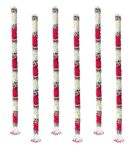 Image of Tia Crafts Artificial White Gajra Jasmine & Colourful Flower Strings for Wedding Decorations, Event Decor Perfect for Diwali, Ganpati & Pooja /Temple /Mandir Decoration, 5ft (6, Pink - 5ft), 20 cm