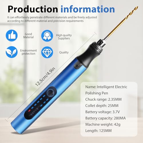Mini Handbohrer Elektrisch: 3-Gang-Elektro-Mini-Bohrstift, Wiederaufladbare DIY Mini Bohrer mit 10 Bohrer, Mini Bohrmaschine für Holz Harz Schmuckherstellung Kunststoff Leiterplatte Leder (Blau)