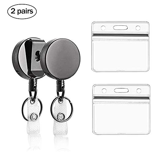 Mila-Amaz 2 Piezas Llavero Retráctil de Metal Resistente con Clip para Correa y Cable de Alambre Extensible