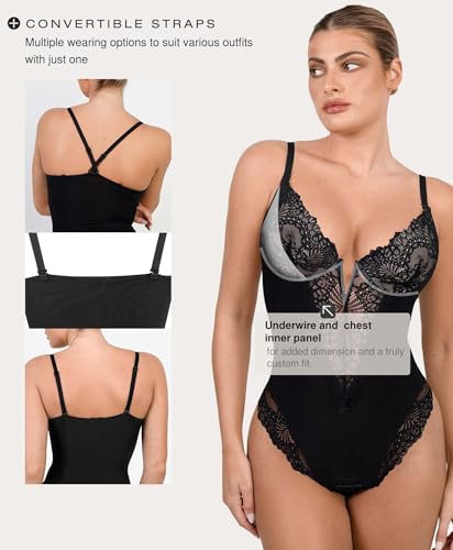 Popilush Shapewear Bodysuits for Women Lace Corset Tops Tummy Control V Neck Sleeveless Body Suit Thongs4