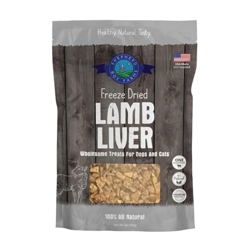 Shepherd Boy Farms Freeze Dried Dog and Cat Treats Lamb Liver All Natural Single Ingredient Freeze-Dried Dog Treat & Snacks Made in USA High Protein Essential Nutrition of Raw Food 3oz