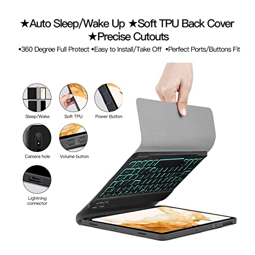 Image of JUQITECH Smart Detachable Wireless Backlit-Keyboard Case with Backlit Keyboard & S Pen Holder for Samsung-Galaxy-Tab S7 11 SM-T870 /T875 2020 Tablet [Black]