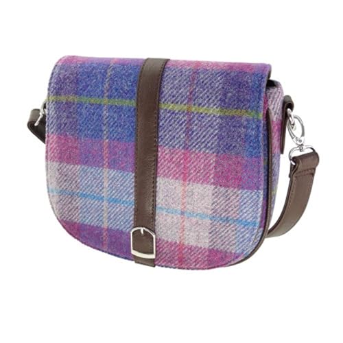 Image of Glen Appin Women's Harris Tweed Beauly Shoulder Casual Bag Adjustable Strap Tartan Pattern Birthday Gift Mothr's day (Purple & Pink Tartan)