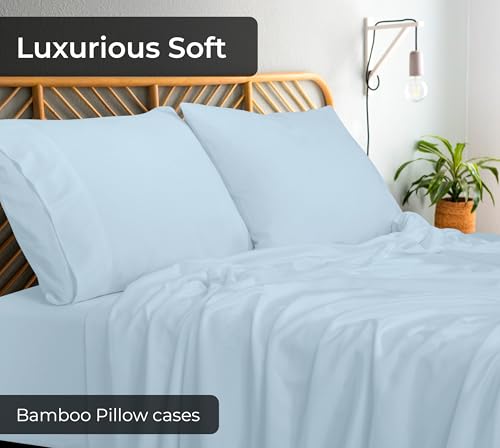 Image of Royale Linen Cooling Pillow Cases Standard Size Set of 2-100% Rayon Derived from Bamboo Cooling Pillowcase for Hot Sleepers - Soft & Silky Pillow Covers with Envelope Closure (Lake Blue 20x26 Inch)