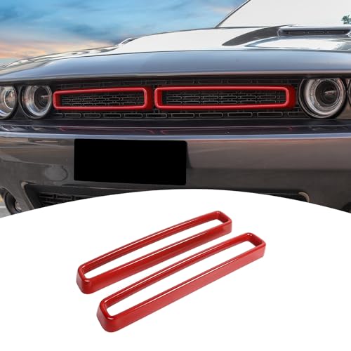 Image of for Challenger Front Grill Mesh Grille Inserts Trim Cover Red Compatible with Dodge Challenger 2015-2023 Red Exterior Accessories 2pcs