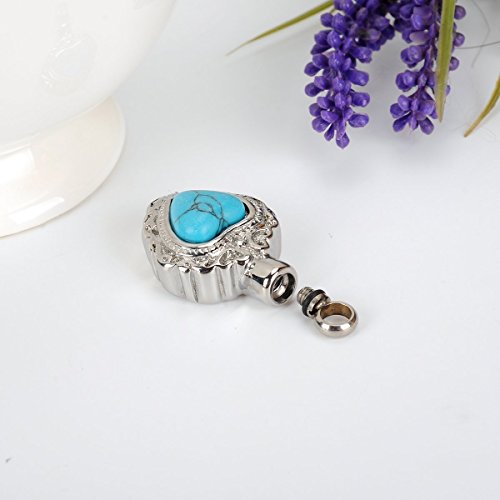 Giono Cremation Jewelry Retro Pattern Embed Turquoise Memorial Urn Necklace Ash Keepsake #TOP1