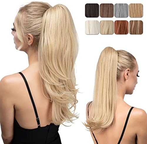 youngways Clip in Ponytail Extension Light Blonde 18 Inch Pony Tails Hair Extensions for Women Long Straight Curly Tail Ponytail Hair piece Synthetic Fake Versatile Pony