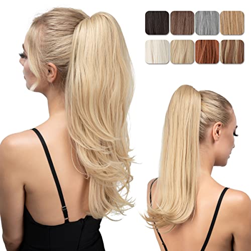 Youngways Clip In Ponytail Extension Light Blonde 18 Inch Pony Tails Hair Extensions For Women Long Straight Curly Tail Ponytail Hair Piece Synthetic Fake Versatile Pony #TOP3