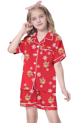 Image of Schbbbta Girls Womens Pajamas, Satin Silky Pjs Set Kids 2Pcs Button-Down Nightwear Sleepwear Gift for Mommy and me