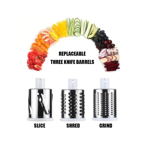 Manual Rotary Cheese Grater ,Mandoline Slicer ,Chopper And Cutter For Vegetables And Fruits, Nuts Grinder And Mincer With 3 Interchangeable Round Stainless Steel Blades (White), 25X19X13 (J547) #TOP3