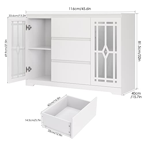 Facbotall Sideboard Buffet Cabinet With Storage, Modern Kitchen Storage Cabinet With 2 Glass Doors, 3 Drawers & Adjustable Shelves For Kitchen Dining Room #TOP2