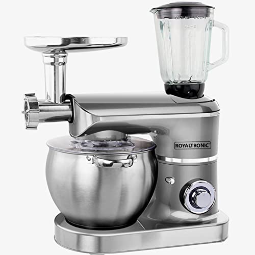 Küchenmaschine Knetmaschine Royaltronic 8,5 Liter 2200 W max. Silber Multifunktional Rührmaschine Teigkneter Fleischwolf…