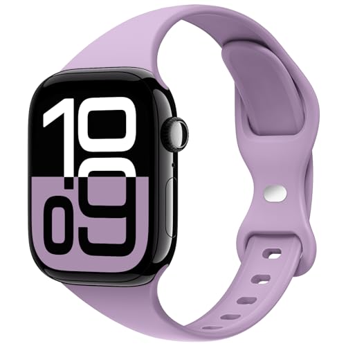 STG Sport Band Compatible with Apple Watch 38mm 40mm 41mm 42mm 44mm 45mm 49mm, Soft Silicone Slim Thin Narrow Replacement Strap Compatible for iWatch Ultra SE Series 9/8/7/6/5/4/3/2/1 (Lavender