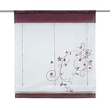 HongYa Besticktes Bändchenrollo Raffrollo transparenter Voile Gardine Tunnelzug H/B 140/100 cm Beere
