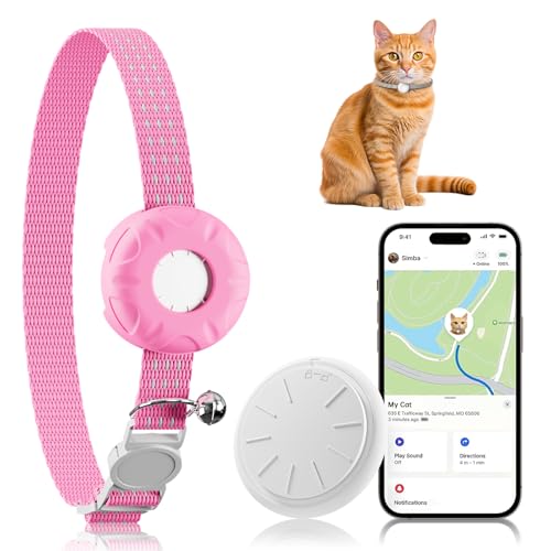 Image of GPS Tracker for Cats, Cat Tracker with Real-Time Location, Pet Tracker with Cat Collar, Compatible with Apple Find My App (Only iOS), No Monthly Fee, Waterproof (Pink)