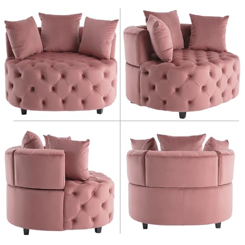 Sillón redondo terciopelo rosa moderno miniatura 6