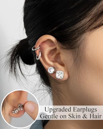 Surgical Steel Stud Earrings for Men Women, S925 Sterling Silver Hypoallergenic Cubic Zirconia Earrings Studs & Hoops Set, Big Brilliant Simulated Diamond CZ Halo Stud Earrings for Sensitive Ears3
