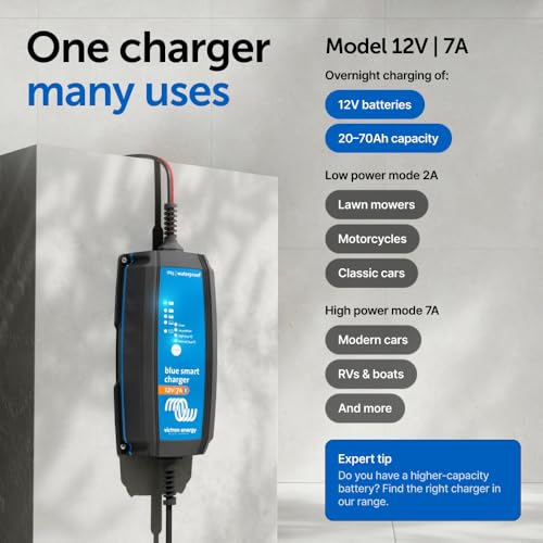 Image of Victron Energy Blue Smart IP65 Smart Car Battery Charger 12V 7A | Float & Trickle Charger and Desulfator for Motorcycle, ATV, RV, Lithium and Deep Cycle Batteries