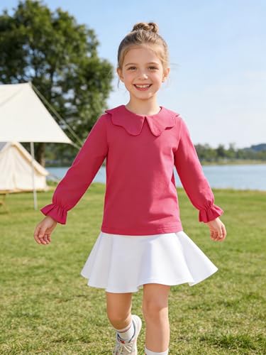 Image of 12M-14Y Toddler Baby Girls Peter Pan Collar Blouse Kids Girl Solid Color Puff Sleeve T-Shirts Casual Tee Tops