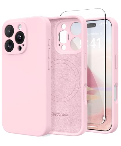 Image of Magnetic for iPhone 16 Pro Max Case, Compatible with MagSafe, [Full Camera Protection][Screen Protector] Silicone Shockproof Protective Phone Case for iPhone 16 Pro Max 6.9 inch, Chalk Pink