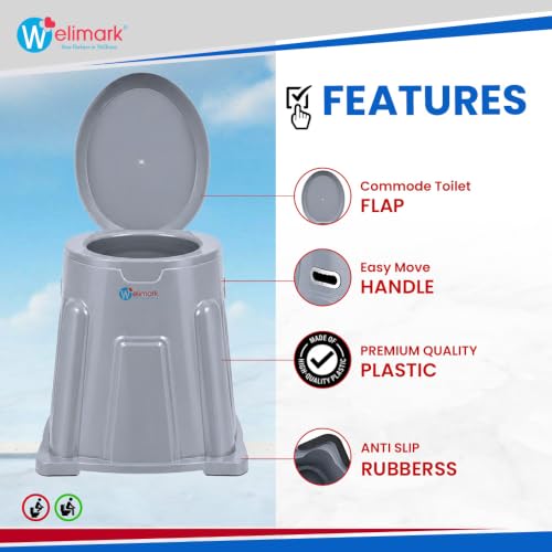 Image of Portable Indian to Western Toilet Converter | Commode Chair for Elderly & Disabled | Durable Plastic Bedside Toilet with Lid | 2 Year Warranty (Grey)