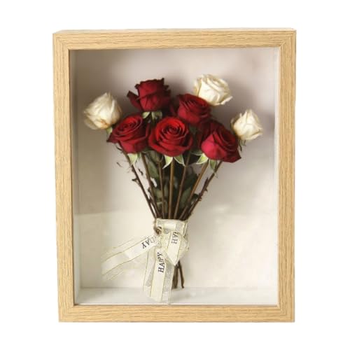 3D Bilderrahmen, 17x22cm Bilderrahmen Tief 3D Objektrahmen Hölzern, Objektrahmen Tief zum Befüllen, 3D Rahmen für Objekte, Blumen, Hochzeitsstrauß oder Erinnerungsstücke