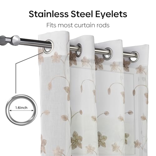 Image of haus & kinder Curtains 7 feet Long | Embroidery Sheer Curtains 7 Feet Long Pack of 1 | Door Curtains 7 feet Light-Filtering & Breathable Sheer Curtains (Shadow Bloom Beige, 114x213cm)