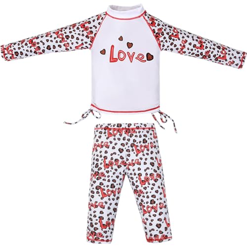 Kids Swimsuit Girls Love Heart Swim Shirts Rash Guard Sets Sun Hat UPF 50+ Valentine's Day Bathing Suit White