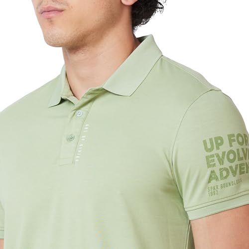 Image of Spykar Men's Slim Fit Ribbed Collar Half Sleeve Solid Casual T-Shirt
