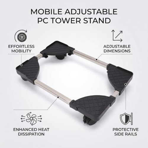 Soporte para torre de computadora Luocute, soporte móvil ajustable con 4 ruedas bloqueables para la mayoría de torres de PC bajo escritorio (Negro) miniatura 5