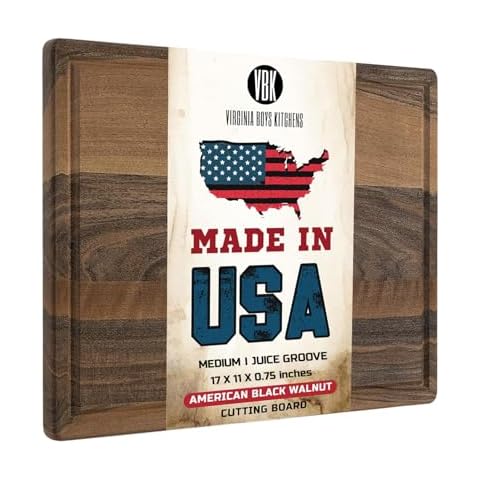 Made in USA Black Walnut Wood Cutting Board by Virginia Boys Kitchens - Butcher Block Wooden Carving Board with Juice Well made from Sustainable Hardwood (17x11) Cover
