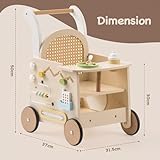 ROBOTIME Baby Walker, Wooden Pram Toy, Push Along Walker Pushchair, Educational Toy Gift for Boys Girls, Safe First Step Walker with Under-Seat Storage for Age 10 Months+ - Image 4