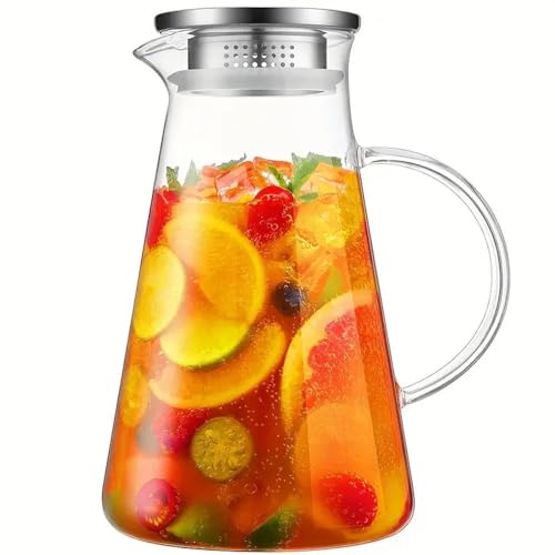 Image of 1800 ML || Set of 1 || Glass Water Jug with Lid Glass Pitcher Hot Water Jug Milk Carafe Glass Water Jug for Dining Table
