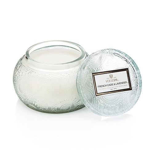 Voluspa Japonica French Cade and Lavender Embossed Glass Chawan Bowl Candle, 14 Ounce Deal