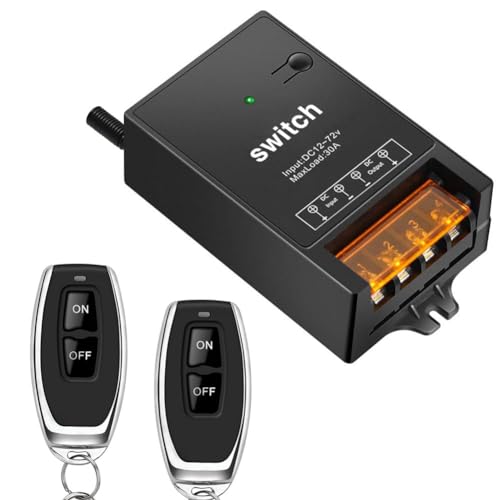 Pavewood Interruptor de control remoto de 12 V con relé de 30 A, CC 72 V, 60 V, 48 V, 36 V, 24 V, 12 V, interruptor inalámbrico para luces, lámparas, ventiladores