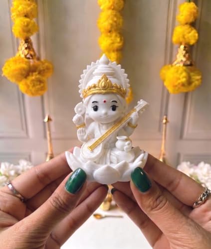 Image of Goddess Saraswati Idol Murti, 8 cm, 3D Printed PETG, Lightweight Goddess Saraswati Idol for Puja Mandir, Home Decor, Office Desk, Study Room, Gifting and Spiritual Decor