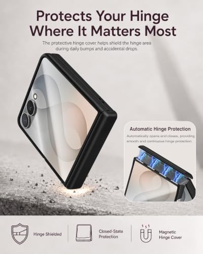 Image of STORMTAL for Samsung Galaxy Z Flip 8 Case, Hinge Protection, Built-in Screen Protector, Wireless Charging, Shockproof, Slim Rugged Phone Protective Case for Galaxy Z Flip 8 Black