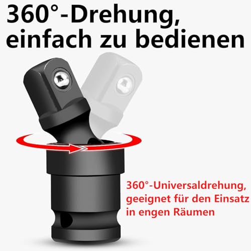 QZKJQDD Schlagschrauber Kreuzgelenk, Kraft-Kugelgelenk, Kardangelenk Stecknuss, 360° Drehgelenk 1/2 Zoll, Gelenksatz mit Kugelfeder, Passend für Drehmomentschlüssel, Bohrmaschinen, Steckschlüssel