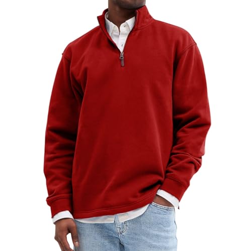 Men's Quarter Zip Sweaters - Red, Size 5XL, Half Zip Pullover Men Knit Sweater Lightweight Long Sleeve Slim Fit Business Casual Tops for Office Work